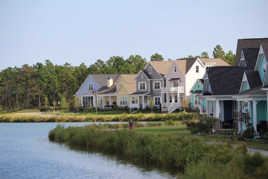 Multiple homes with a waterfront view. 