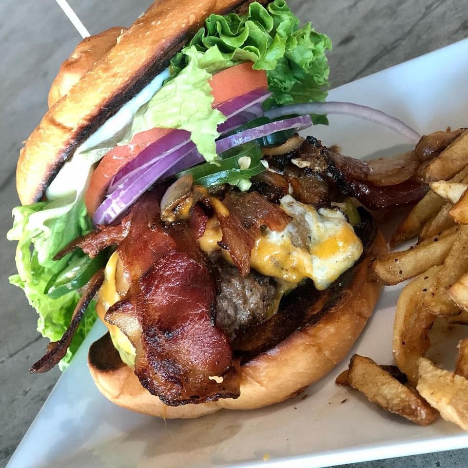A gluten-free burger from Fork N Cork in Wilmington, NC.