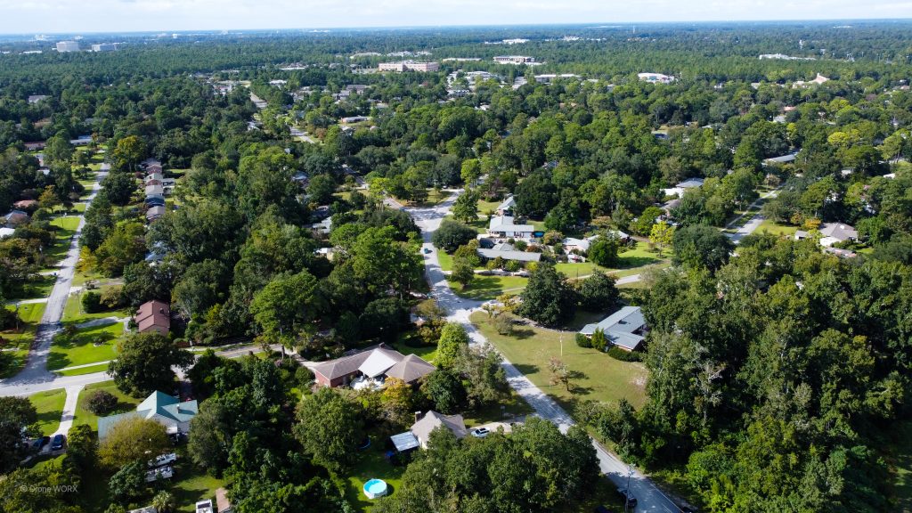 drone image of Wilmington, North Carolina suburb