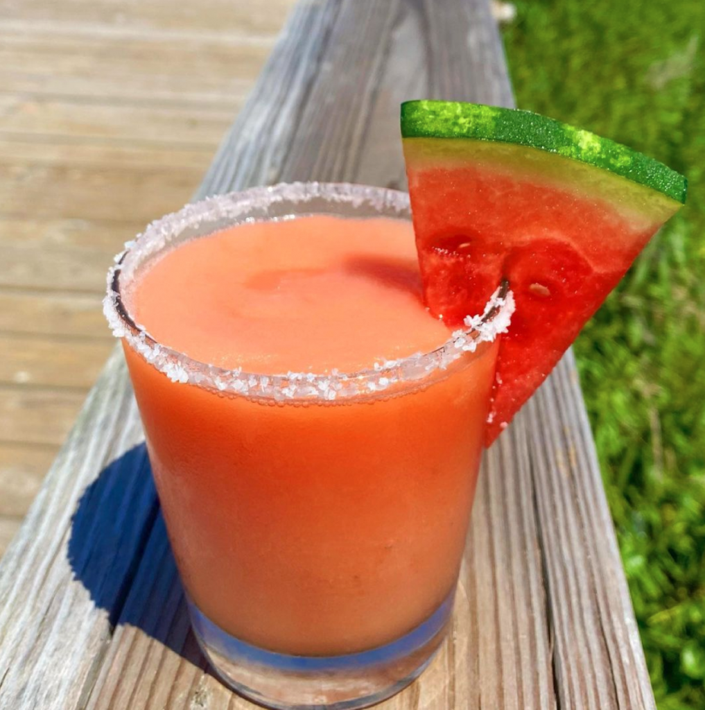 A frozen watermelon margarita from Ocean Grill & Tiki Bar