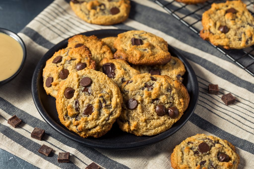 Chocolate Chip cookies on a plate.