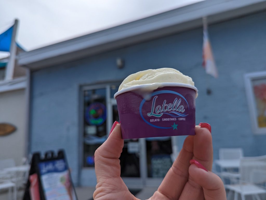 holding a cup of latella gelato